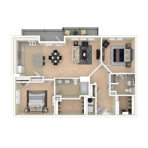 Floor plan for 2 beds, 2 baths, 1242 sqft
